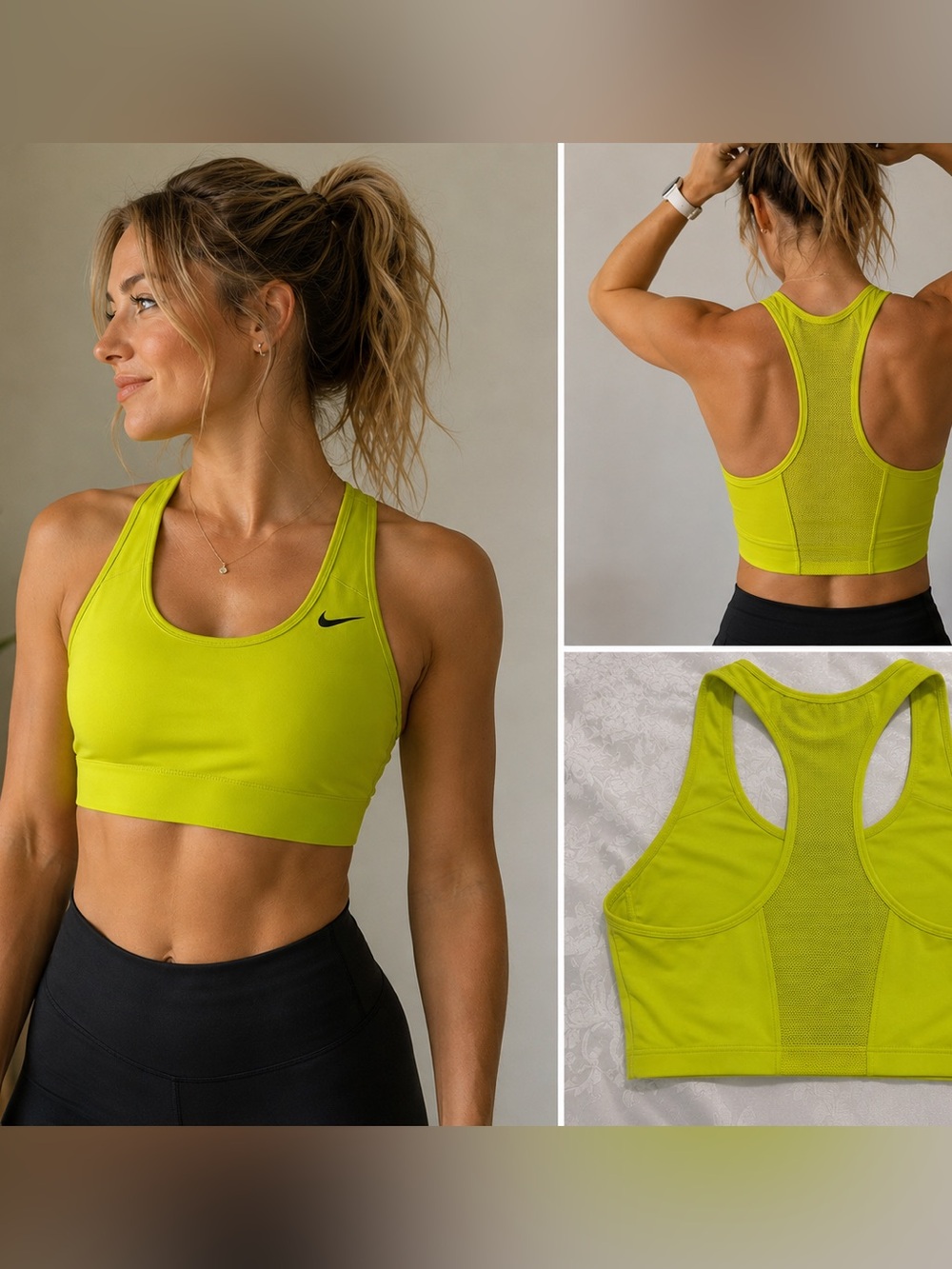 Nike Victory Shape 2.0 Dri-FIT Sports Bra M Neon Lime Mesh Racerback
